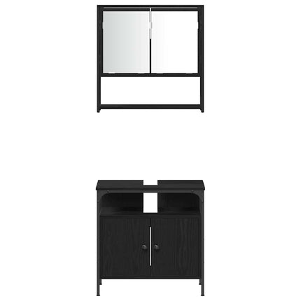 Badrumsmöbelset med hylla med dörr 3 pcs Svart Konstruerat trä