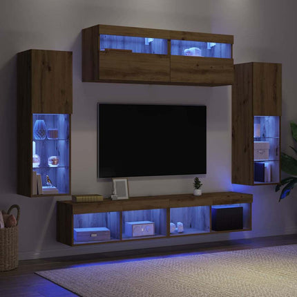 TV-bänkset med LED -remsljus 6 pcs artisan ek Konstruerat trä