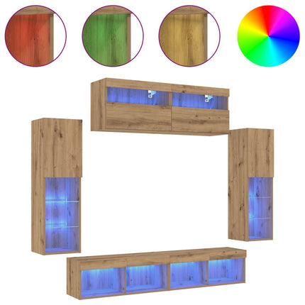 TV-bänkset med LED -remsljus 6 pcs artisan ek Konstruerat trä