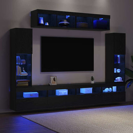 TV-bänkset med LED -remsljus 6 pcs Svart ek Konstruerat trä
