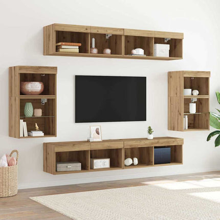 TV-bänkset med LED -remsljus 8 pcs artisan ek Konstruerat trä