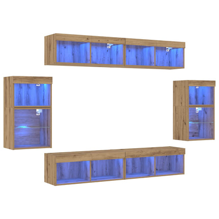 TV-bänkset med LED -remsljus 8 pcs artisan ek Konstruerat trä