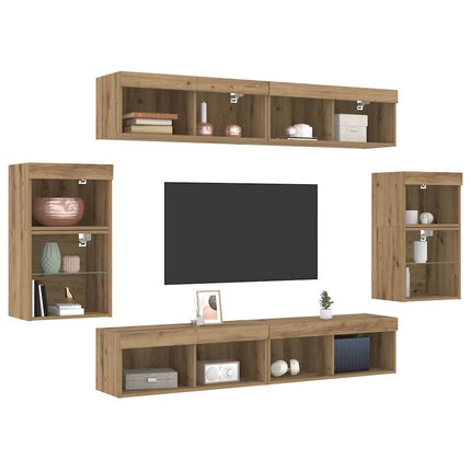 TV-bänkset med LED -remsljus 8 pcs artisan ek Konstruerat trä