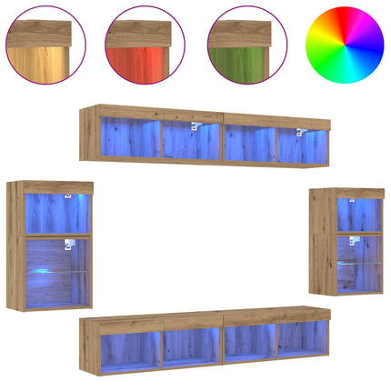 TV-bänkset med LED -remsljus 8 pcs artisan ek Konstruerat trä