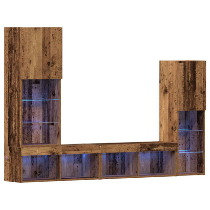 TV-skåp med LED -remsljus 4 pcs Gammalt trä Konstruerat trä