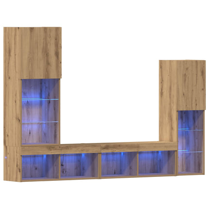 TV-skåp med LED -remsljus 4 pcs artisan ek Konstruerat trä