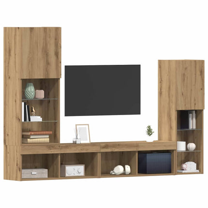 TV-skåp med LED -remsljus 4 pcs artisan ek Konstruerat trä