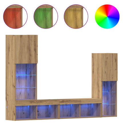 TV-skåp med LED -remsljus 4 pcs artisan ek Konstruerat trä