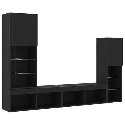 TV-skåp med LED -remsljus 4 pcs Svart ek Konstruerat trä