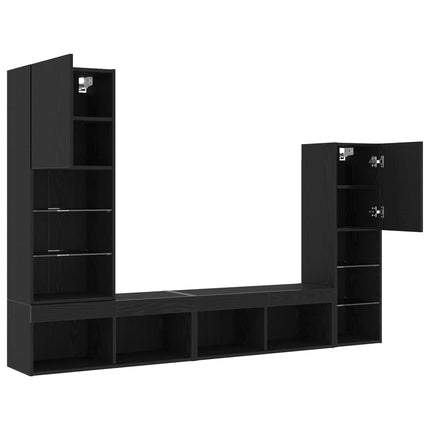 TV-skåp med LED -remsljus 4 pcs Svart ek Konstruerat trä