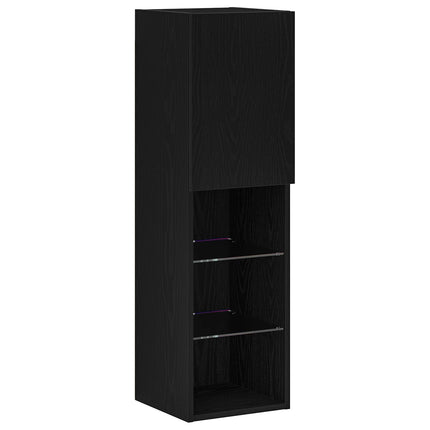 TV-skåp med LED -remsljus 4 pcs Svart ek Konstruerat trä