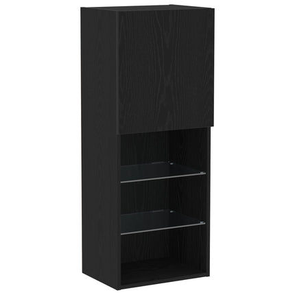 TV-skåp med LED -remsljus 4 pcs Svart ek Konstruerat trä