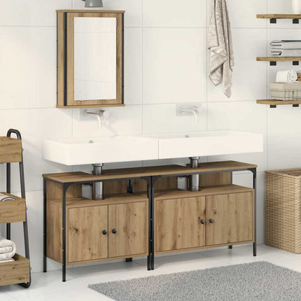 Badrumsinredning med hylla med dörr 3 pcs Brun Konstruerat trä