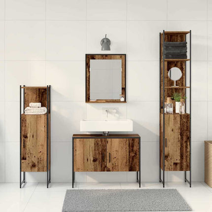 Badrumsmöbelset med hylla med dörr 4 pcs Brun Konstruerat trä