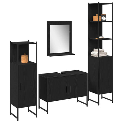 Badrumsmöbelset med hylla med dörr 4 pcs Svart Konstruerat trä