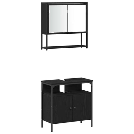 Badrumsmöbelset med hylla 4 pcs Svart Ek Konstruerat trä