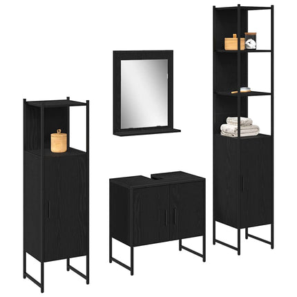 Badrumsmöbelset med hylla med dörr 4 pcs Svart Konstruerat trä