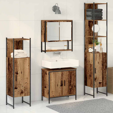 Badrumsmöbelset 4 pcs Brun 33 x 33 x 185.5 cm Konstruerat trä