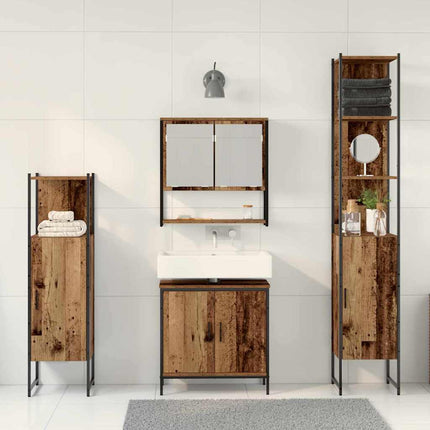 Badrumsmöbelset 4 pcs Brun 33 x 33 x 185.5 cm Konstruerat trä