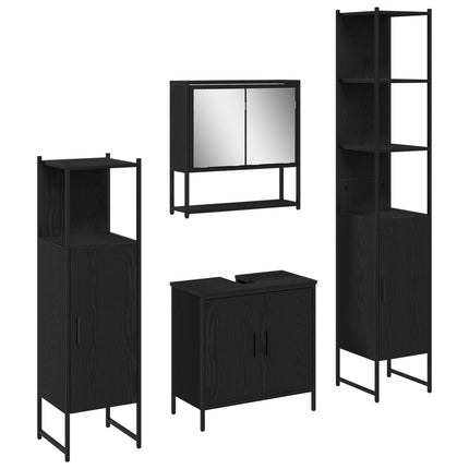 Badrumsmöbelset med hylla med dörr 4 pcs Svart Konstruerat trä
