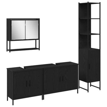 Badrumsmöbelset med hylla med dörr 4 pcs Svart Konstruerat trä