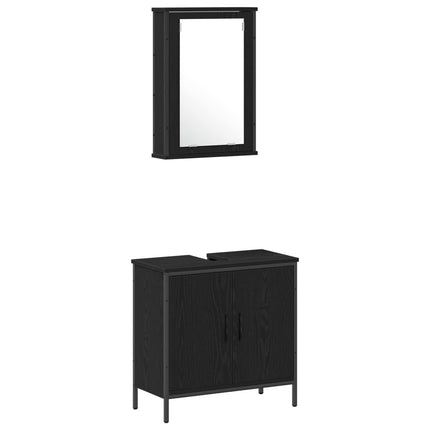 Badrumsmöbelset med hylla med dörr 4 pcs Svart Konstruerat trä