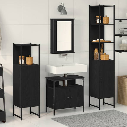 Badrumsmöbelset med hylla 4 pcs Svart ek Konstruerat trä