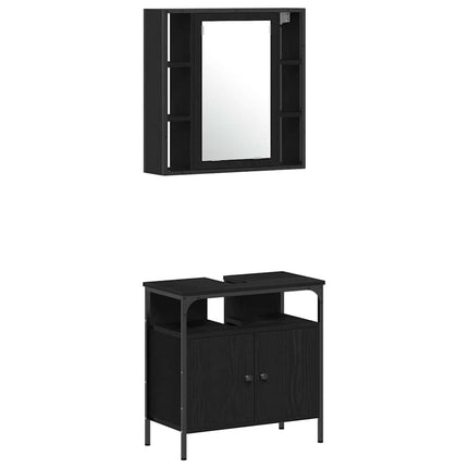 Badrumsmöbelset med hylla 4 pcs Svart Ek Konstruerat trä
