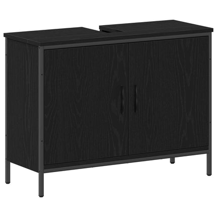 Badrumsmöbelset med hylla med dörr 4 pcs Svart Konstruerat trä