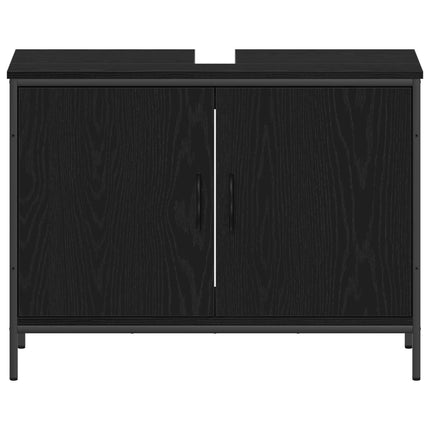 Badrumsmöbelset med hylla med dörr 4 pcs Svart Konstruerat trä
