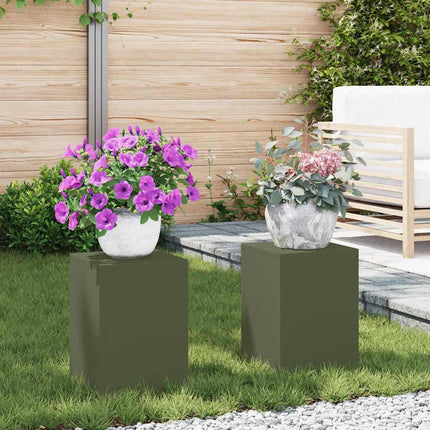 Växtställ 2 pcs Olivgrön 24 x 24 x 35 cm Stål