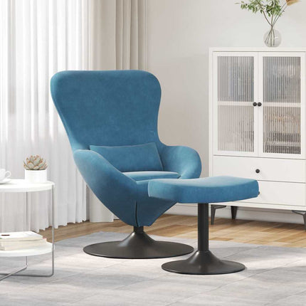Äggstol med Fotpall with Footstool Blå Sammet