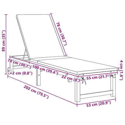Solstol Reclining Brun 202 x 53 x 89 cm Massivt Akaciaträ