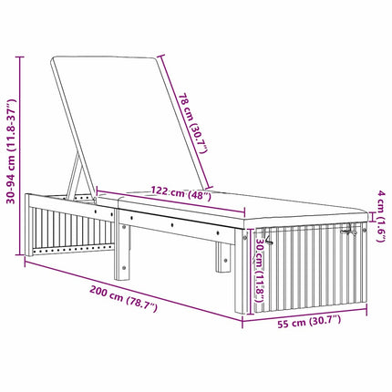 Solstol Reclining Olivenatur 200 x 55 x 94 cm Massivt akaciaträ