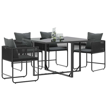 Stol med kudde 4 pcs Svart och Anthracit PE Rattan