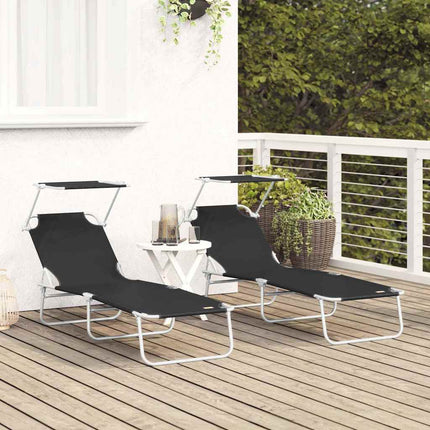 Solstol 2 pcs Svart 58 x 188 x 77cm Polyester