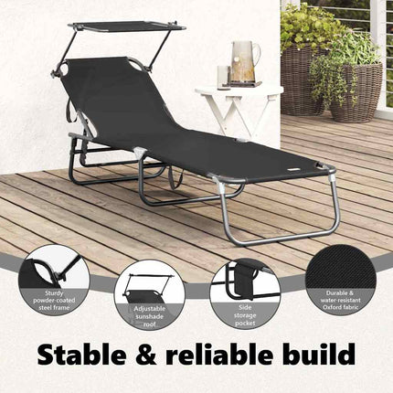 Hopfällbar solstol Svart 190 x 57 x 81 cm oxford