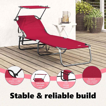 Hopfällbar solstol Röd 190 x 57 x 81 cm oxford