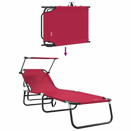 Hopfällbar solstol Röd 190 x 57 x 81 cm oxford