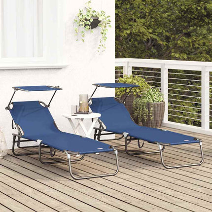 Hopfällbar solstol 2 pcs Blå 190 x 57 x 81 cm oxford
