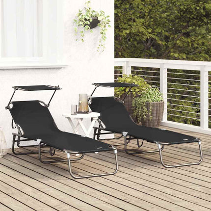 Hopfällbar solstol 2 pcs Svart 190 x 57 x 81 cm oxford