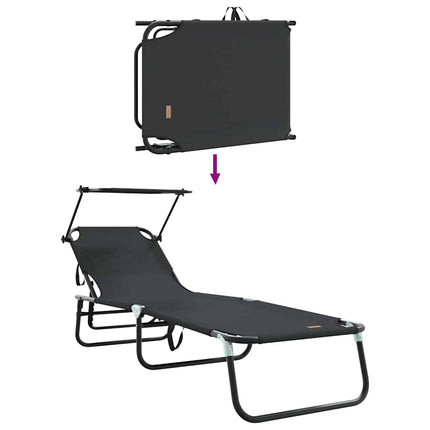 Hopfällbar solstol 2 pcs Svart 190 x 57 x 81 cm oxford