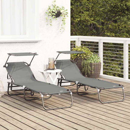 Hopfällbar solstol 2 pcs Grå 190 x 57 x 81 cm oxford