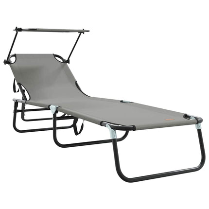 Hopfällbar solstol 2 pcs Grå 190 x 57 x 81 cm oxford