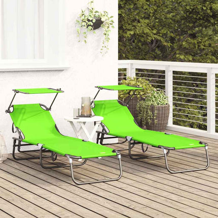 Hopfällbar solstol 2 pcs Grön 190 x 57 x 81 cm oxford