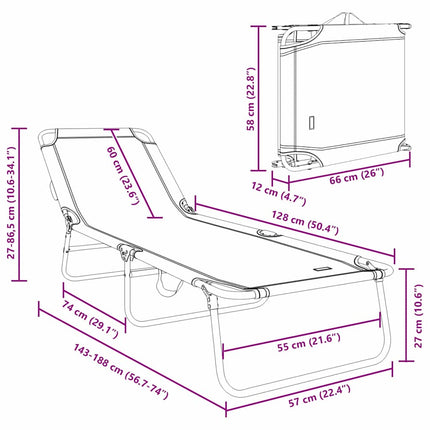 Hopfällbar solstol Röd 188 x 57 x 86,5 cm Polyester