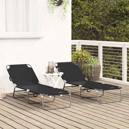 Hopfällbar solstol 2 pcs Svart 188 x 57 x 86,5 cm Polyester