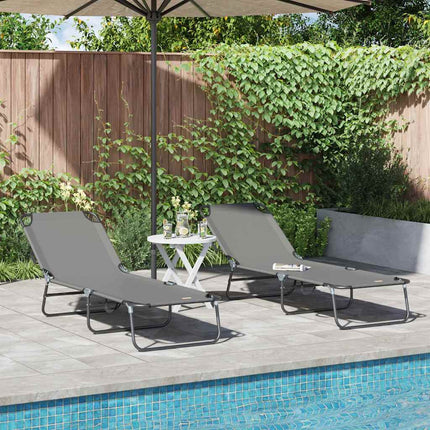 Hopfällbar solstol 2 pcs Grå 188 x 57 x 86,5 cm Polyester