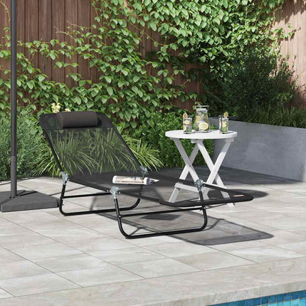 Hopfällbar solstol Svart 182 x 55 x 85,5 cm Textilene
