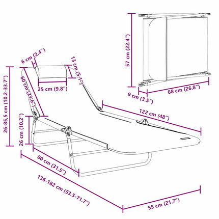 Hopfällbar solstol Svart 182 x 55 x 85,5 cm Textilene
